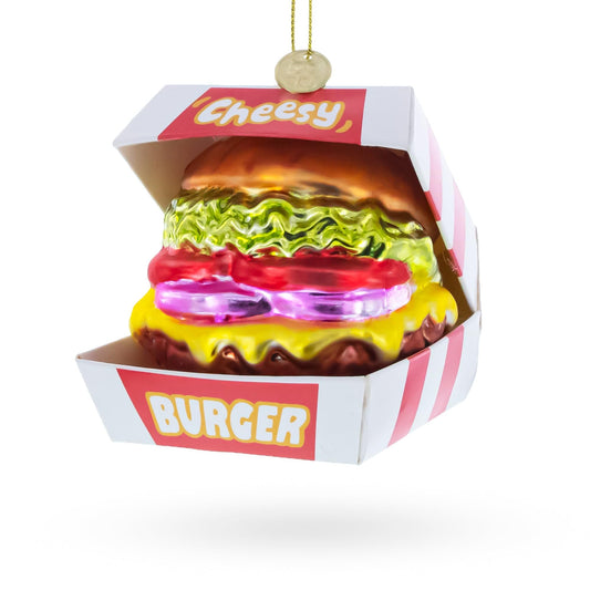 Juicy Cheeseburger with Lettuce and Tomato Glass Christmas Ornament