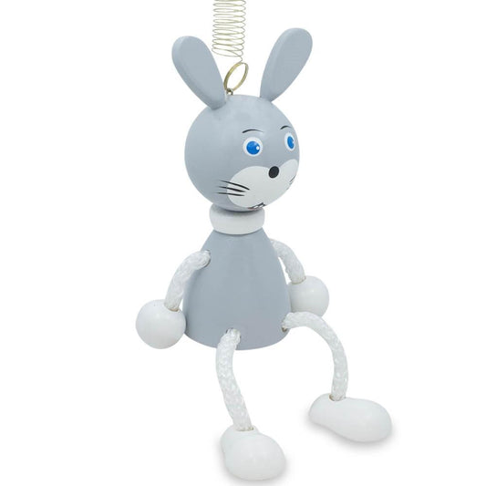 Jumping Rabbit Wooden Doll on a Spring 4 Inches