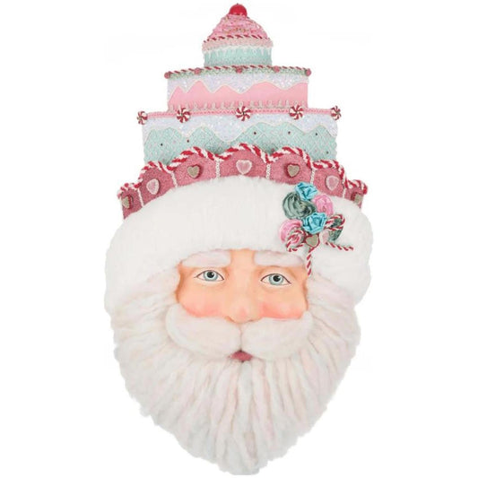 a face of a santa claus with a white beard and a white beard