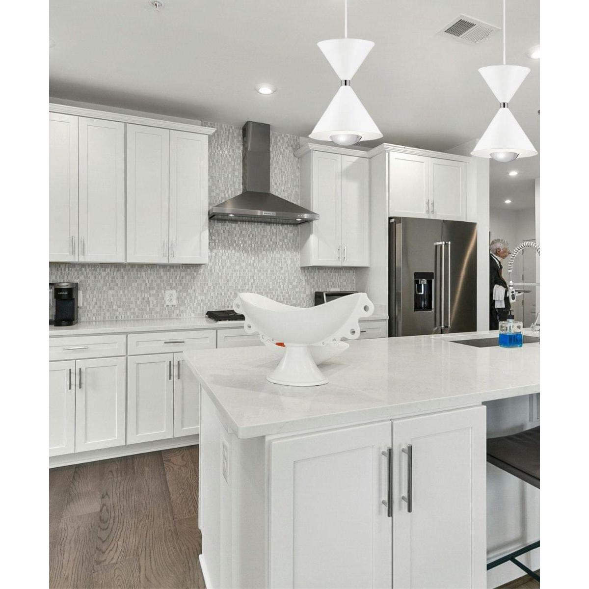 Kordan 8"W 1-Light LED Matte White  Metal Hourglass Mini Pendant Light Fixture by Kichler