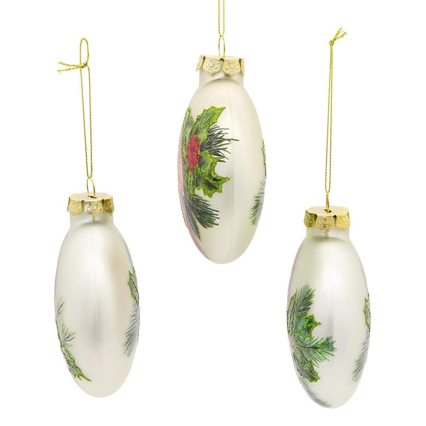 Kurt Adler 100MM Glass Cardinal Flat Ball Ornaments, (Set of 3)