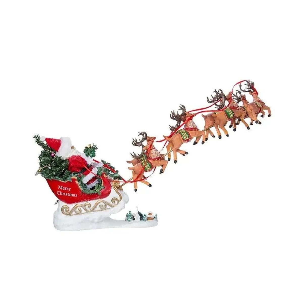 Kurt Adler 24" Fabriché Musical Santa with Eight Reindeer (Set of 2)