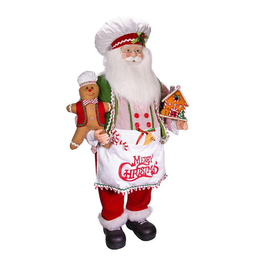 a santa claus holding christmas decorations