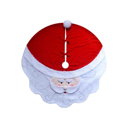 a red and white christmas tree skirt