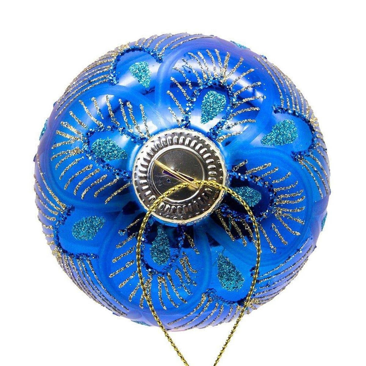 Kurt Adler 80MM Glass Purple and Blue Peacock Ball Ornaments, (Set of 6)