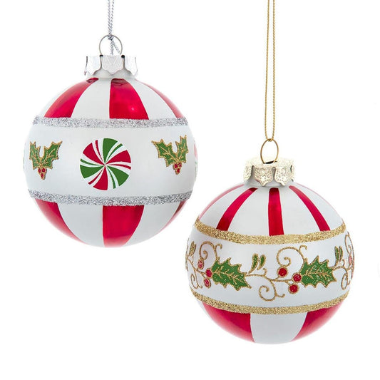 Kurt Adler 80mm Holly Leaves Glass Ball Ornament (Set of 6)