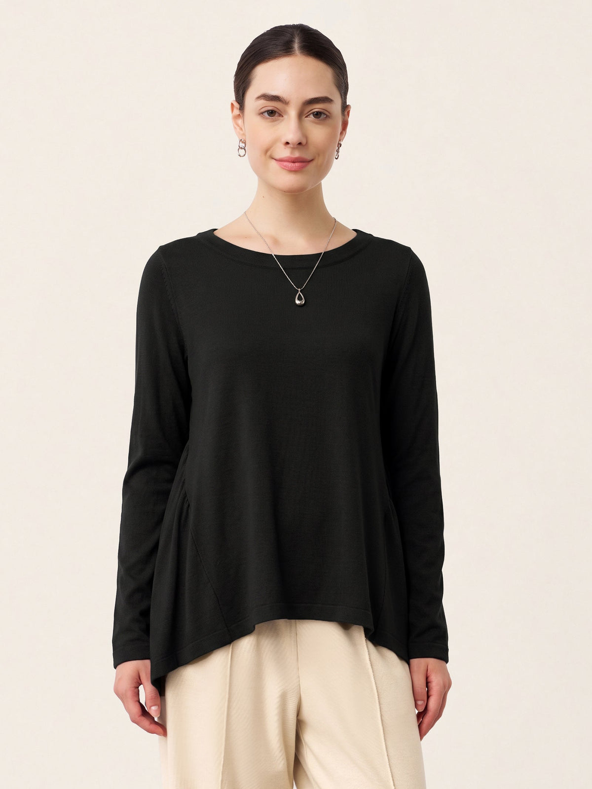 a woman in a black shirt