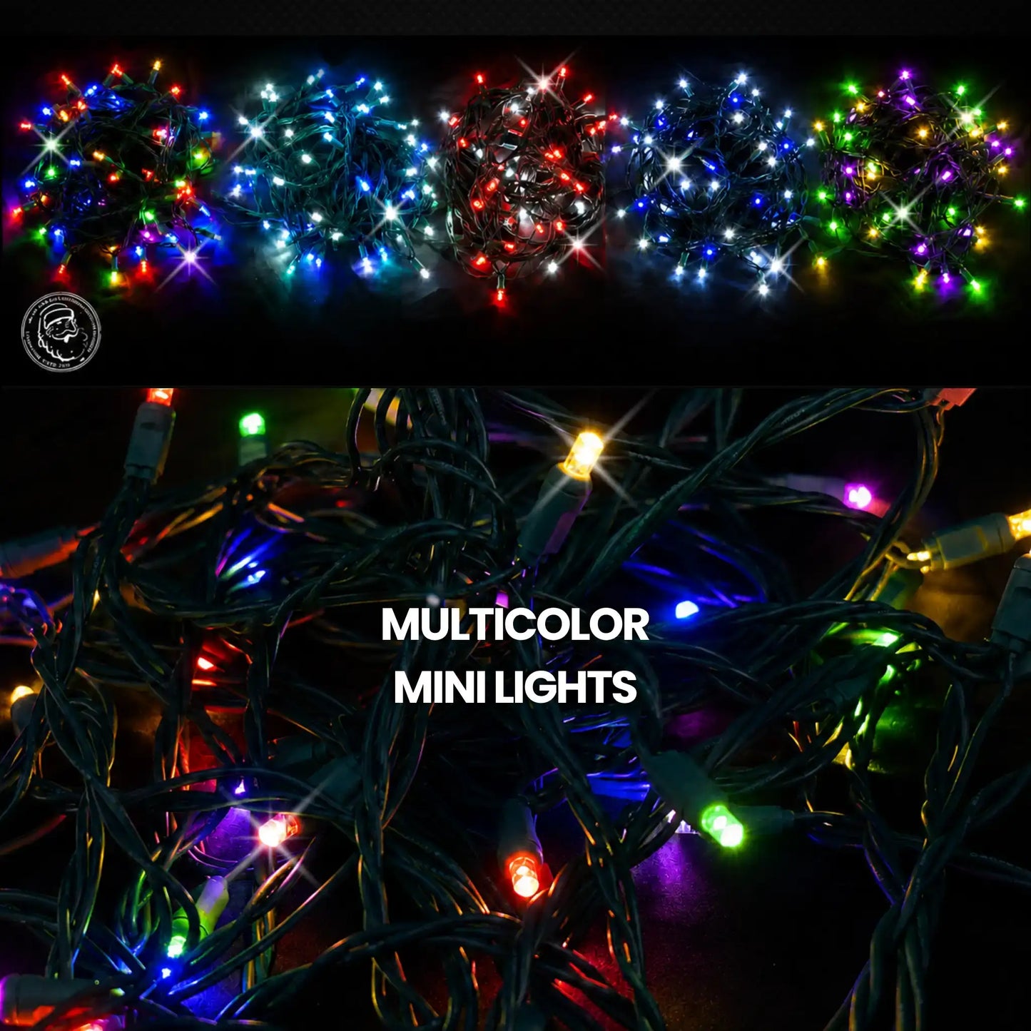 LED Mini Lights 5MM Multicolor Soft Twinkle Green Wire - 6" Spacing
