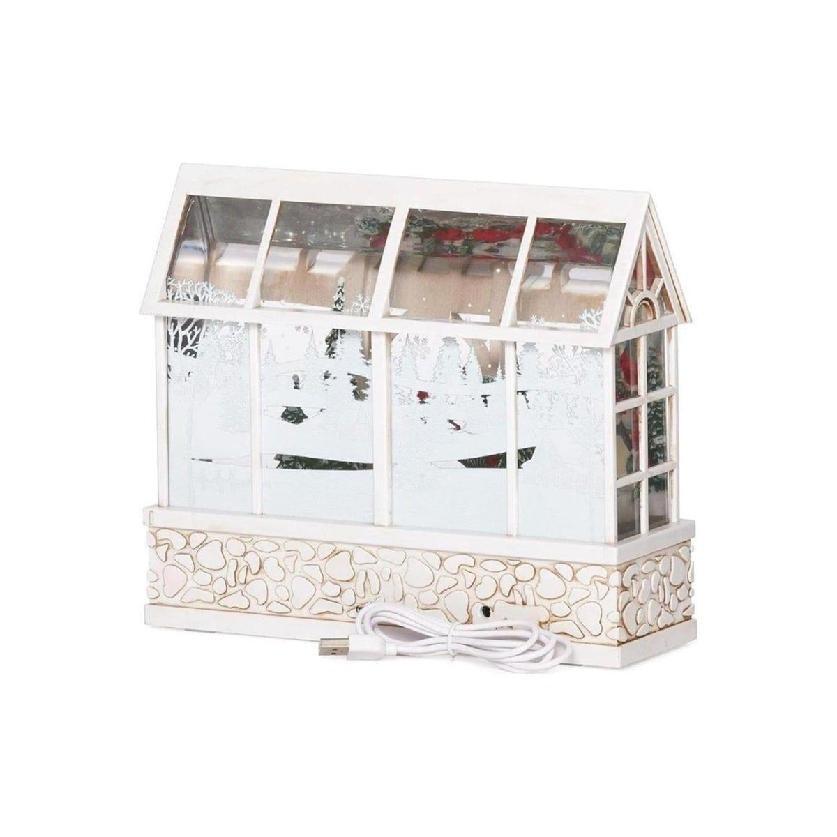 LED Swirl Greenhouse with Cardinals Snow Scene Figurine