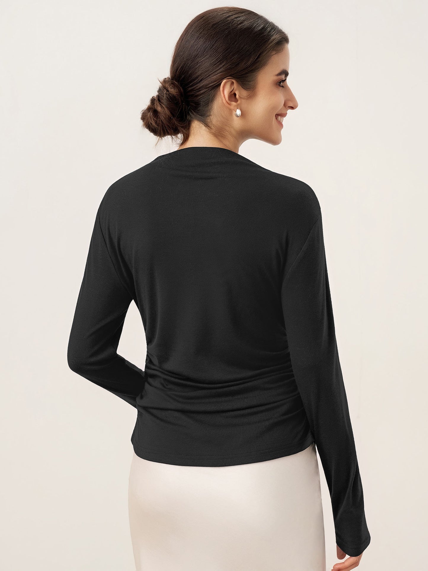 Wool Mock Neck Waist Pleat Top ISOLDE