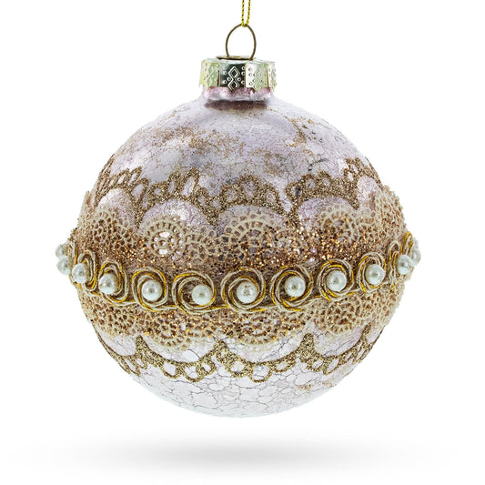 Lace-Adorned Pink Glass Egg Christmas Ornament