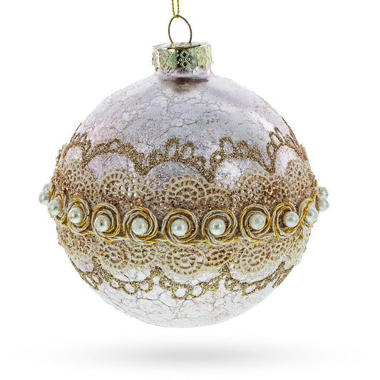 Lace-Adorned Pink Glass Egg Christmas Ornament
