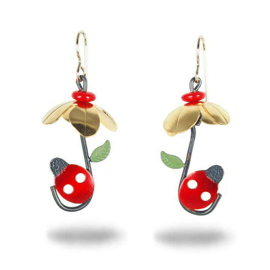 Ladybug Umbrella Earrings by Chickenscratch