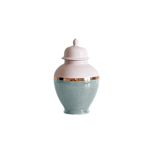Lamb's Ear Color Block Ginger Jar with Gold Accent