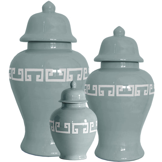 Lamb's Ear Greek Key Ginger Jars