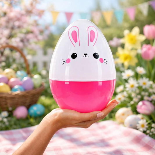 Large Bunny Giant Jumbo Size White and Pink Plastic Easter Egg 10 Inches