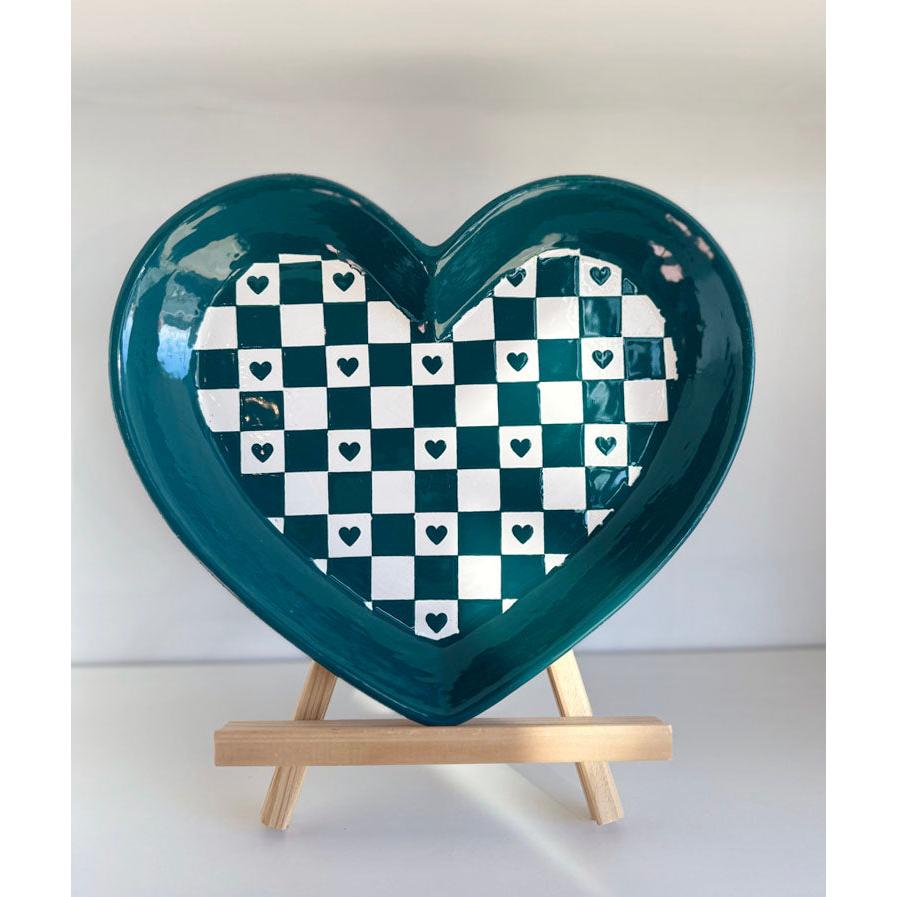 Large Checkered Heart Dishes