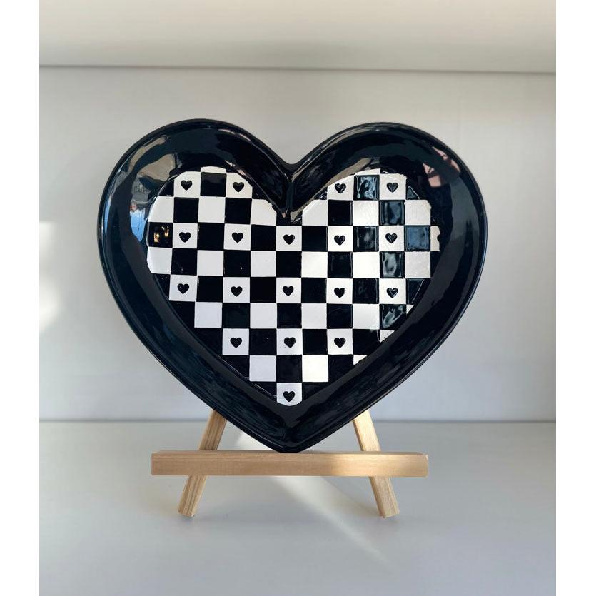 Large Checkered Heart Dishes