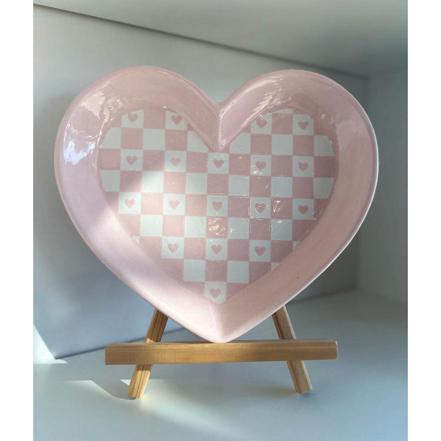 Large Checkered Heart Dishes