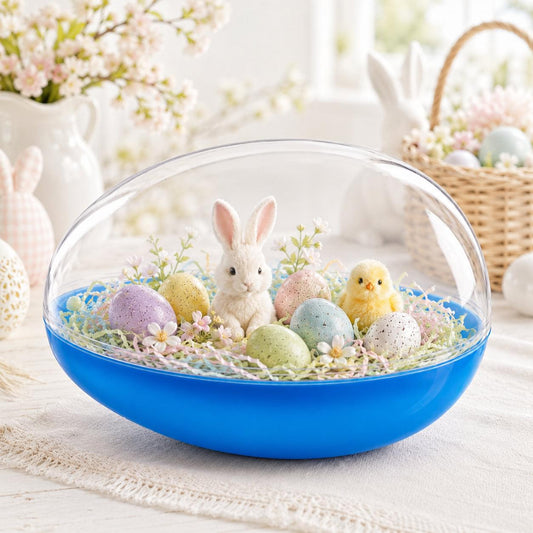 Large Fillable Clear Top Blue Bottom Plastic Easter Egg 5.1 Inches