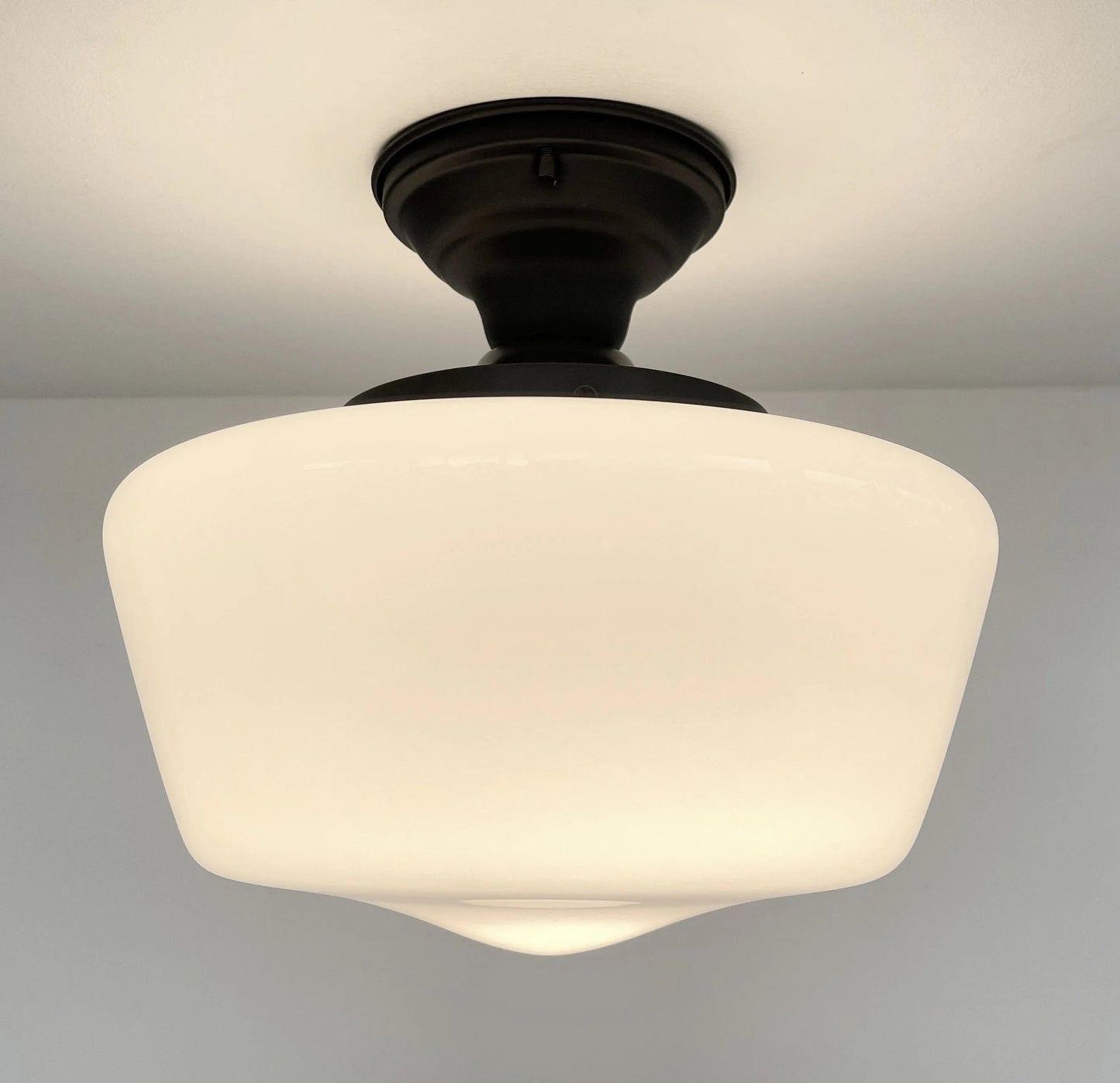Large Milk Glass Schoolhouse Ceiling Light | 12"