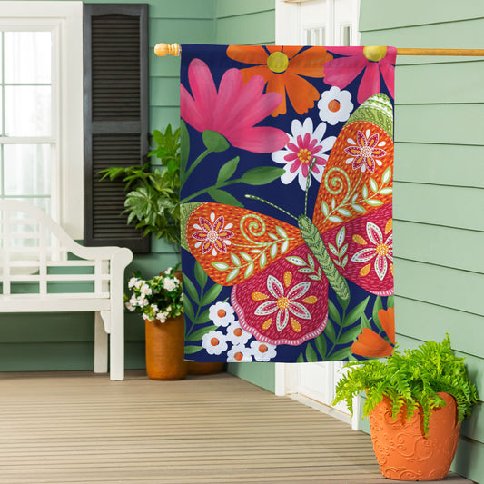 Bloom & Burst Butterfly Suede House Flag Front & Back