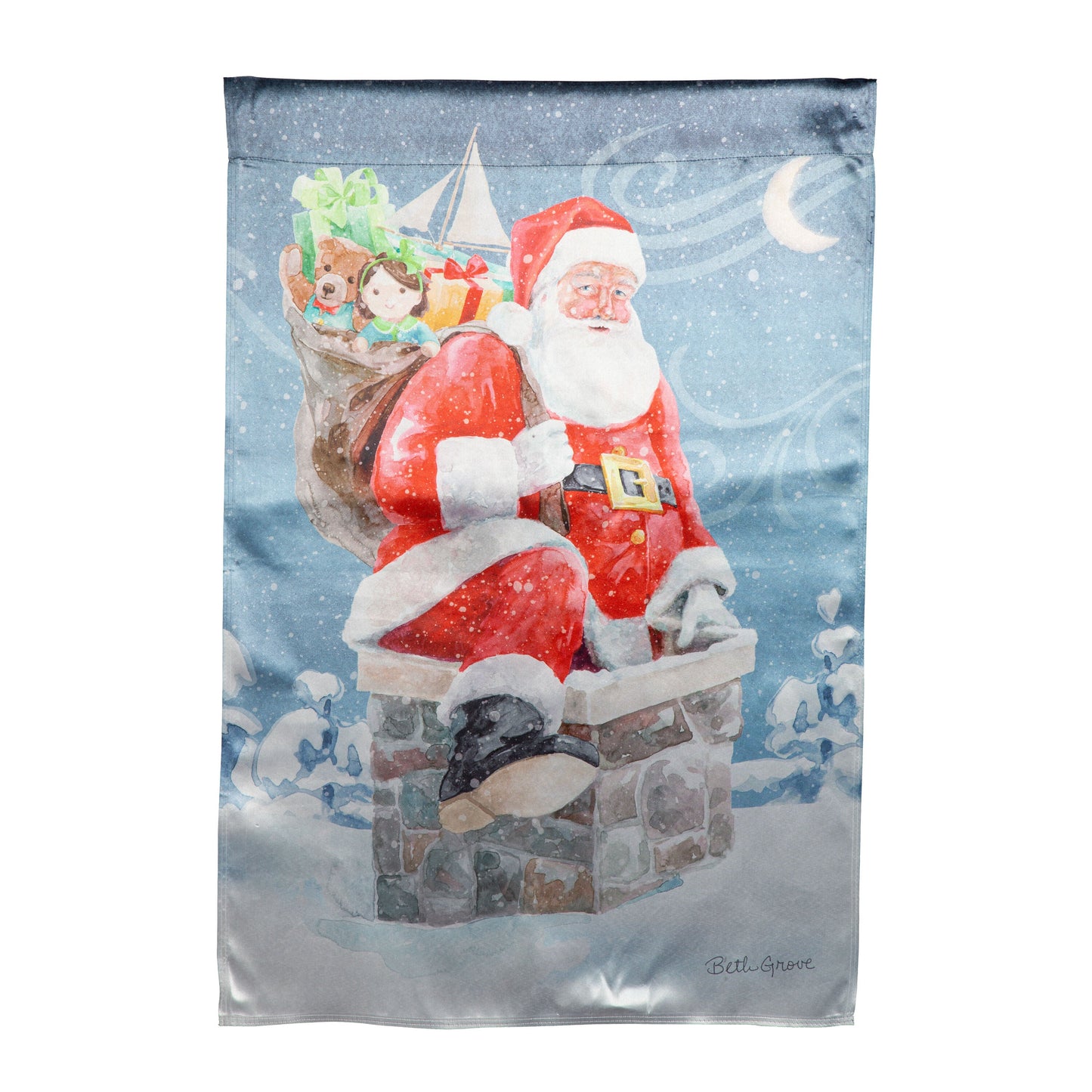 Santa in the Chimney Lustre House Flag