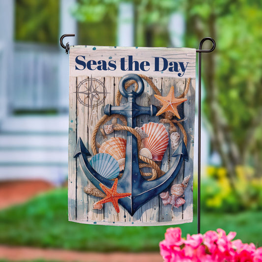 Seas The Day Anchor Suede Garden Flag