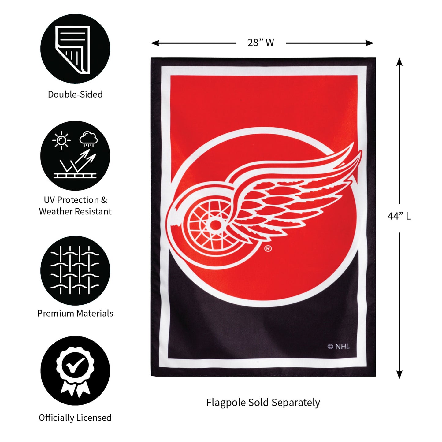 NHL Hockey Burlap House Flag, Detroit Red Wings