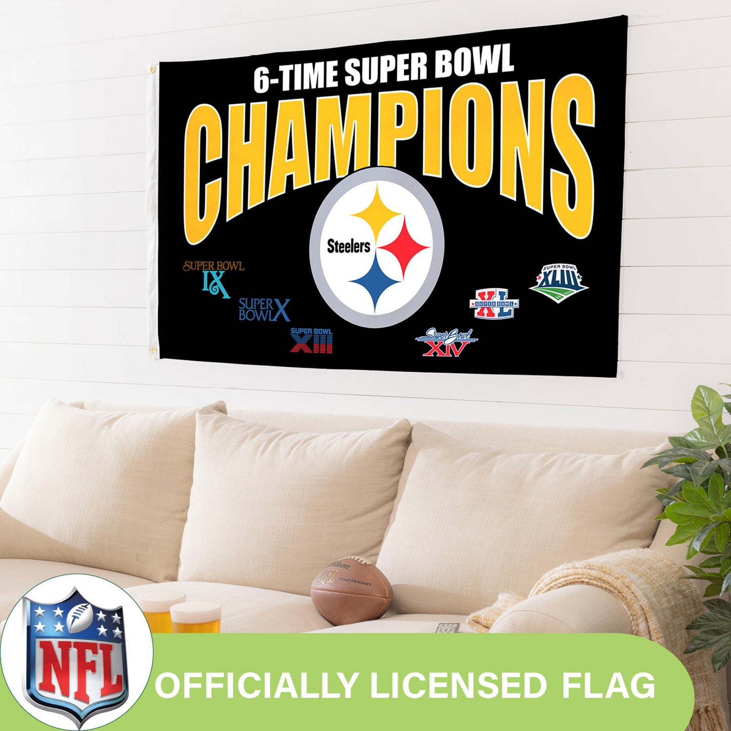Pittsburgh Steelers 6X Superbowl Champions Football 3x5 Flag