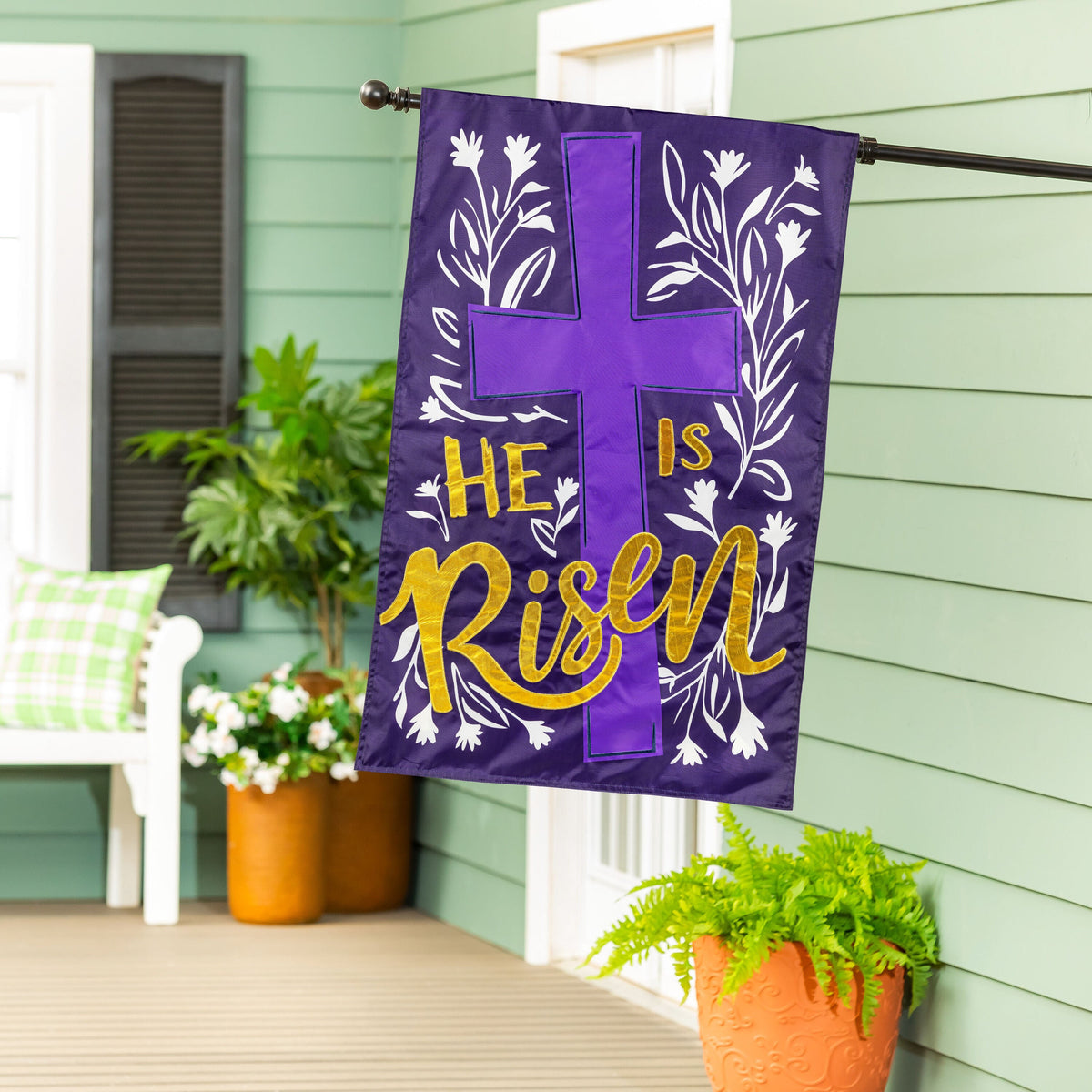 He Is Risen Applique House Flag