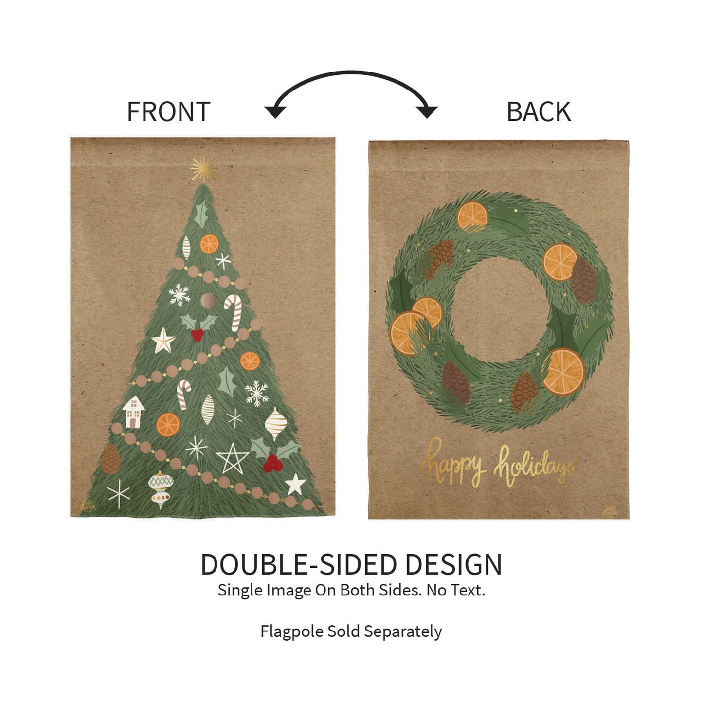 Holiday Wreath Reversible Burlap Garden Flag