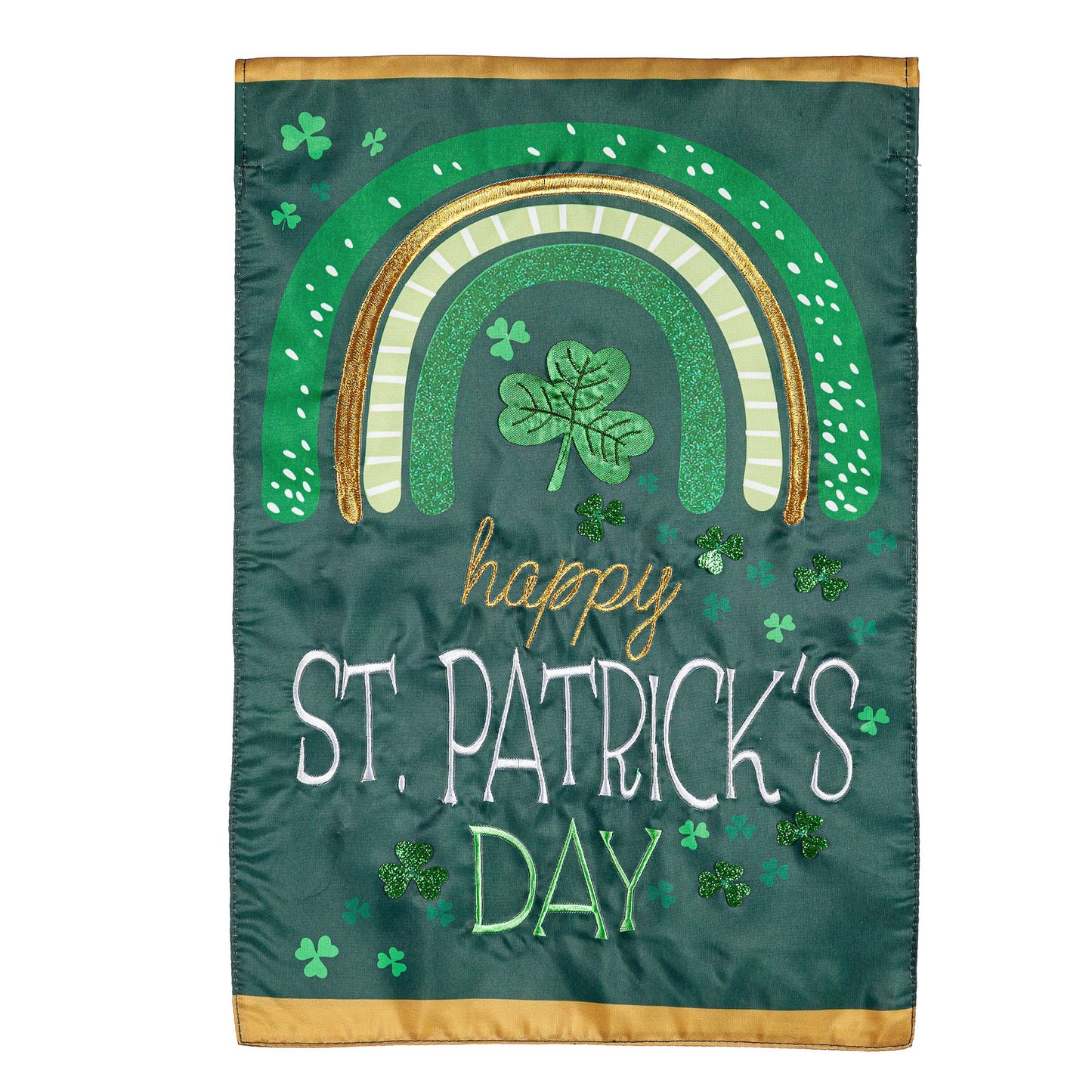 Rainbow and Shamrocks Applique Garden Flag