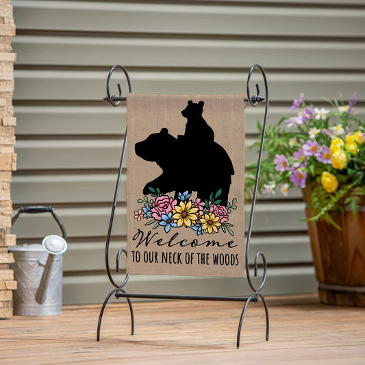 Welcome to Our Neck of the Woods Burlap Garden Flag