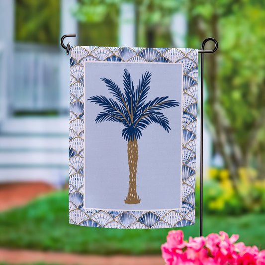 Blue Coastal Palm Trees Double Sided Suede Garden Flag