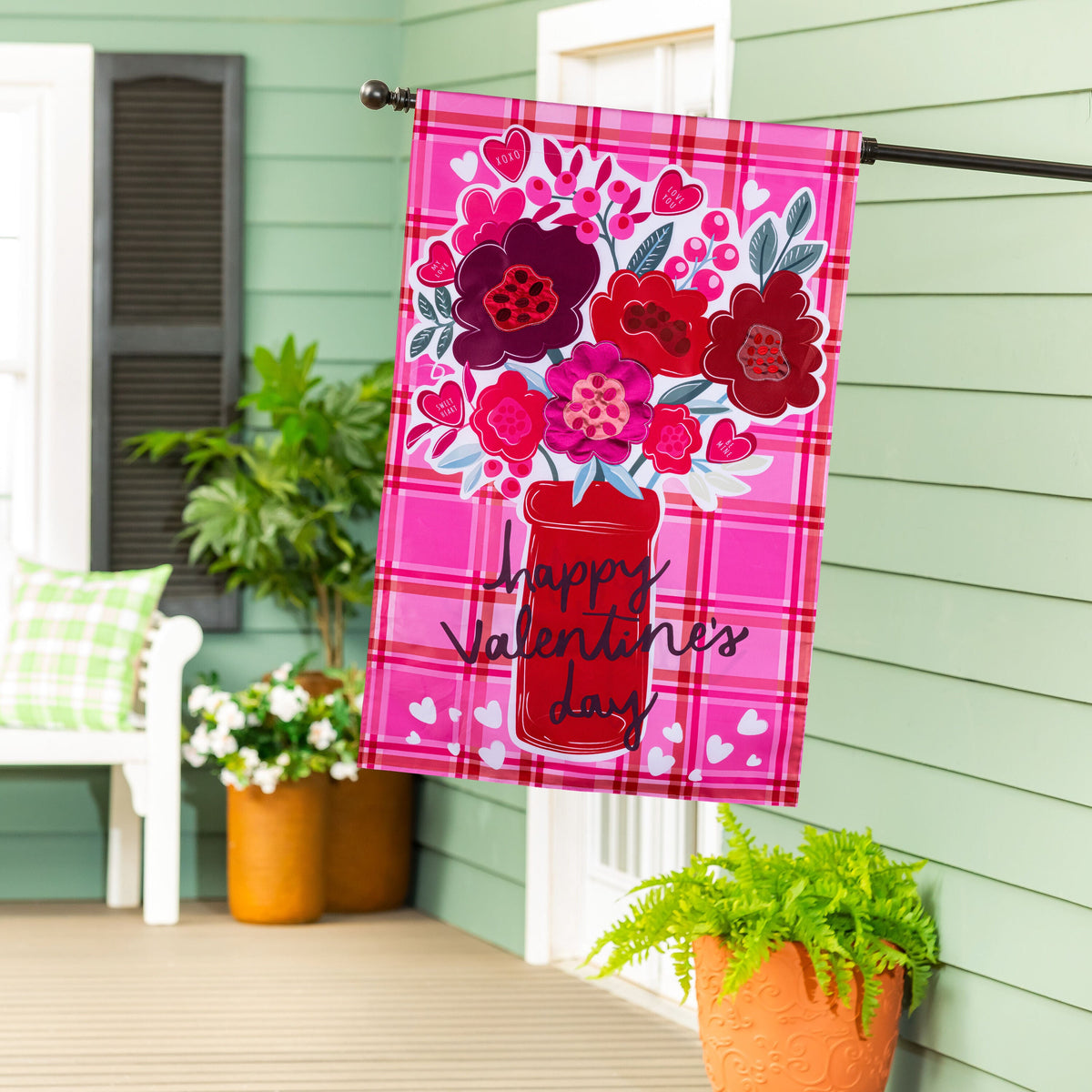 Valentine's Day Plaid Applique House Flag