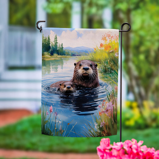 Otter Family Suede Garden Flag