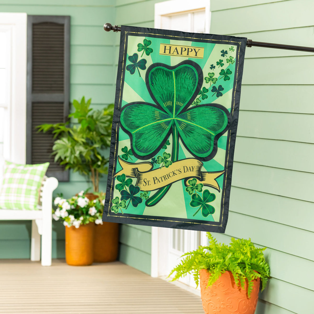 St Patrick's Day Shamrock Applique House Flag