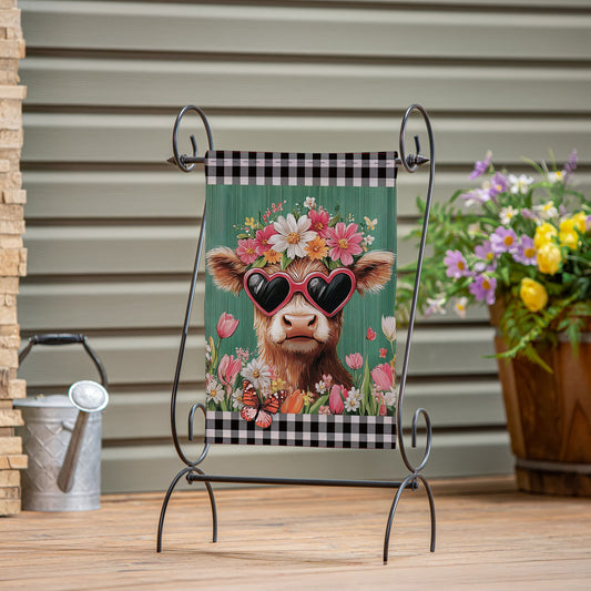 Floral Sunglasses Highland Cow Burlap Garden Flag