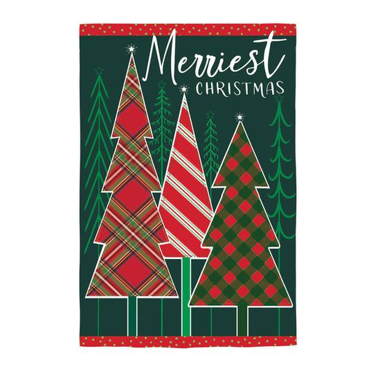 Merriest Christmas Tree Applique House Flag