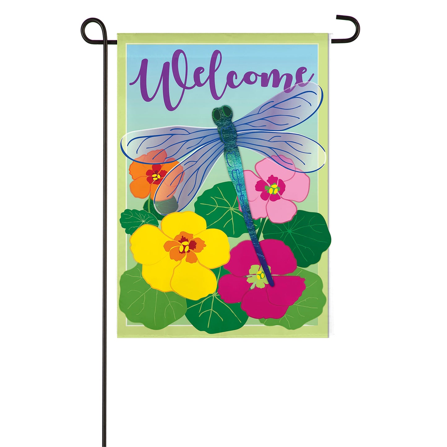 Dragonfly Welcome Garden Applique Flag