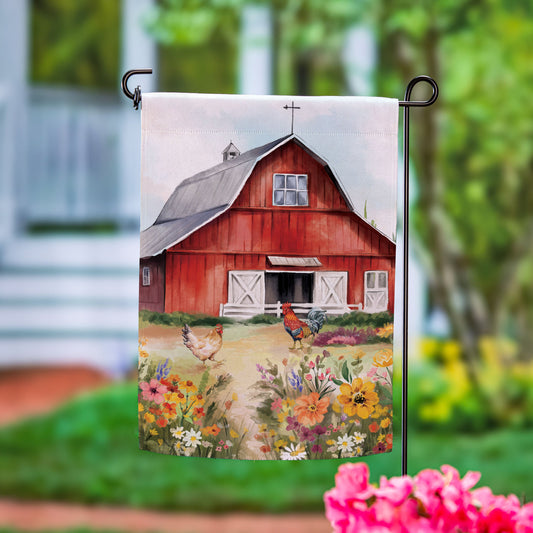 Hillside Pasture Barn Suede Garden Flag