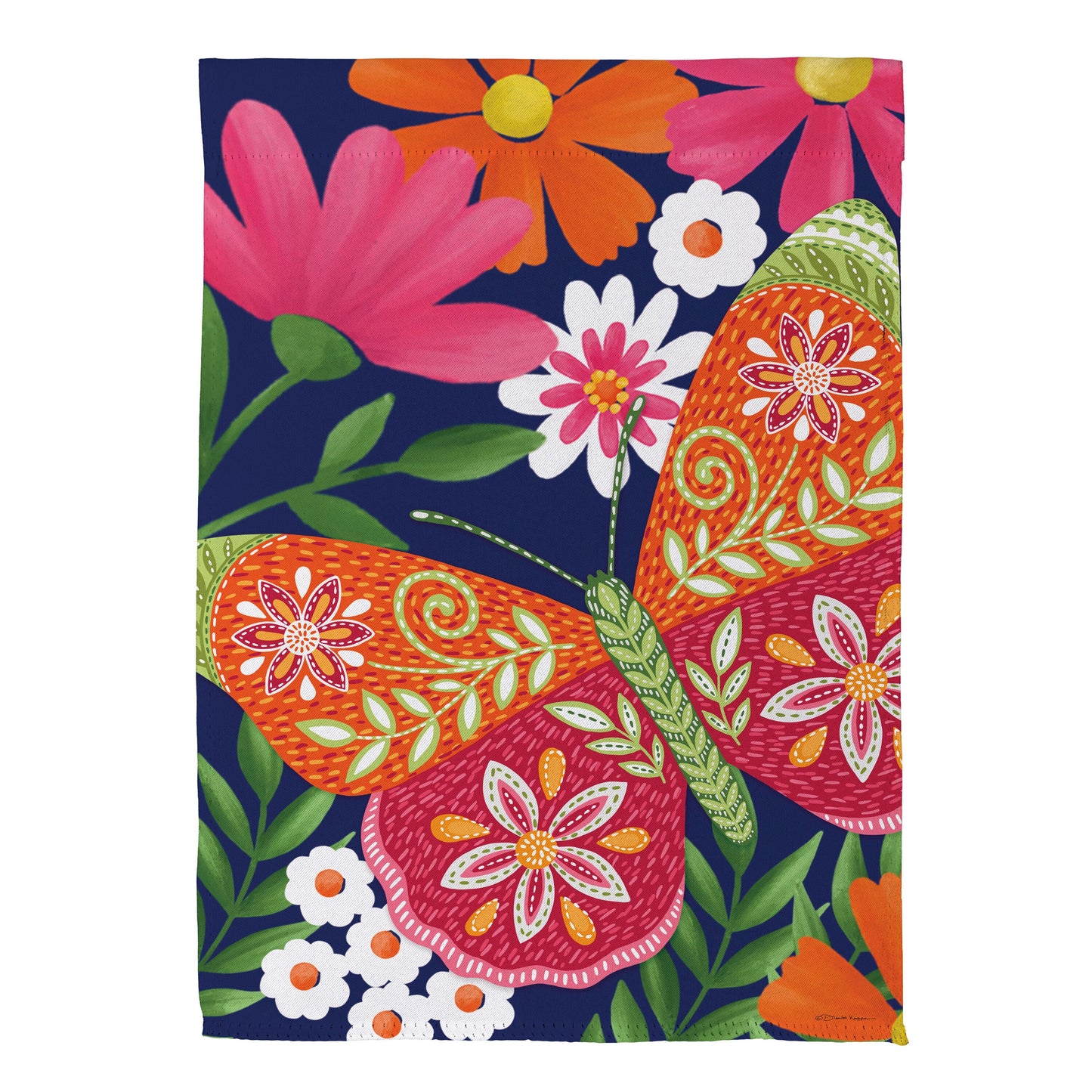 Bloom & Burst Butterfly Suede Garden Flag Front & Back