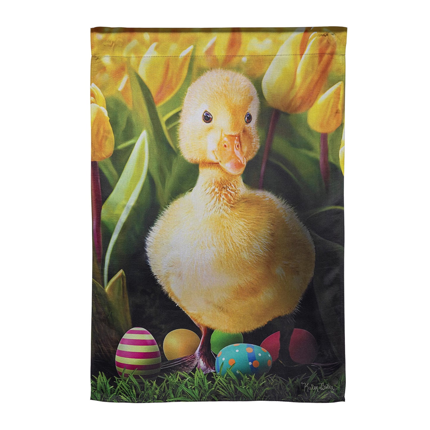 Duckling and Tulips Lustre House Flag