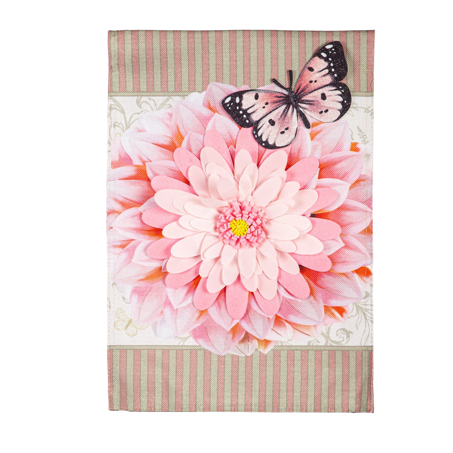 Dahlia & Butterfly Burlap Garden Flag