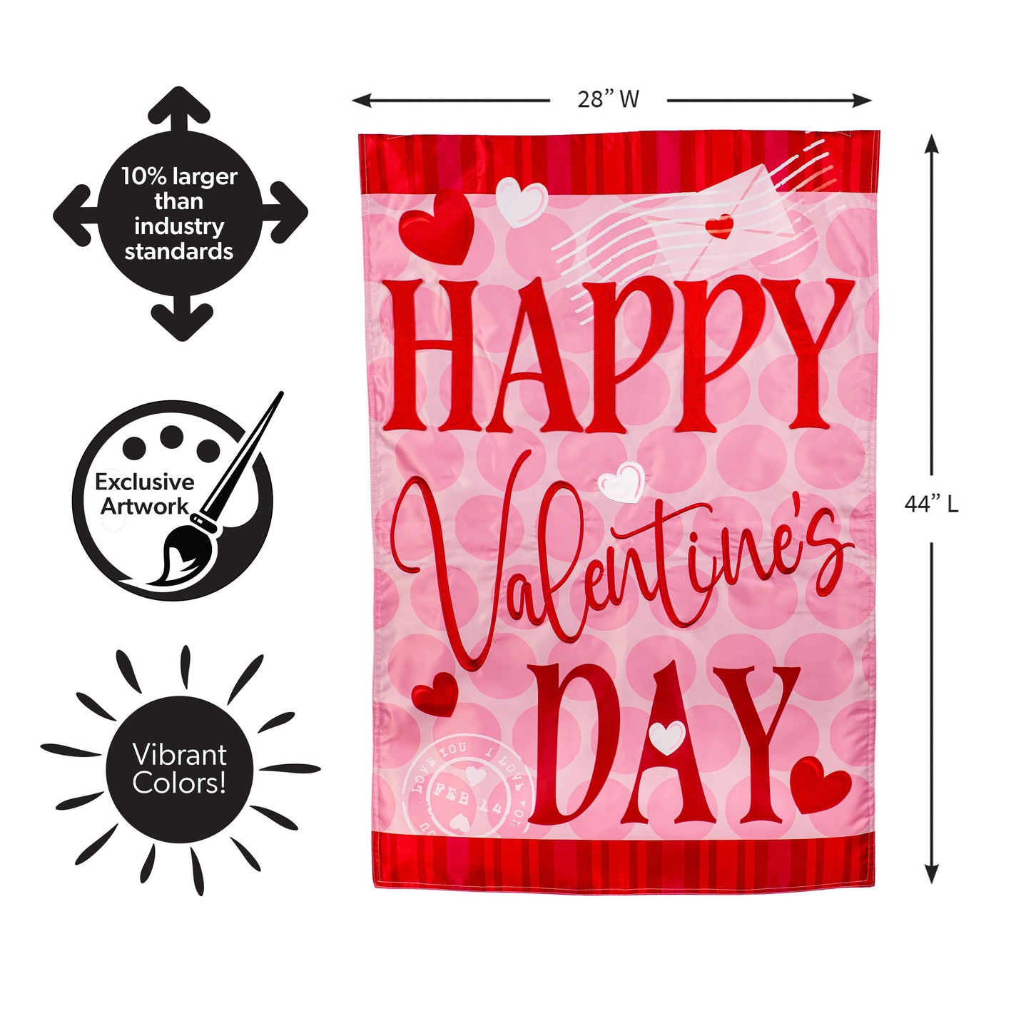 Happy Valentine's Day Hearts Applique House Flag