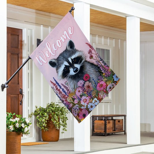 Floral Raccoon Suede House Flag