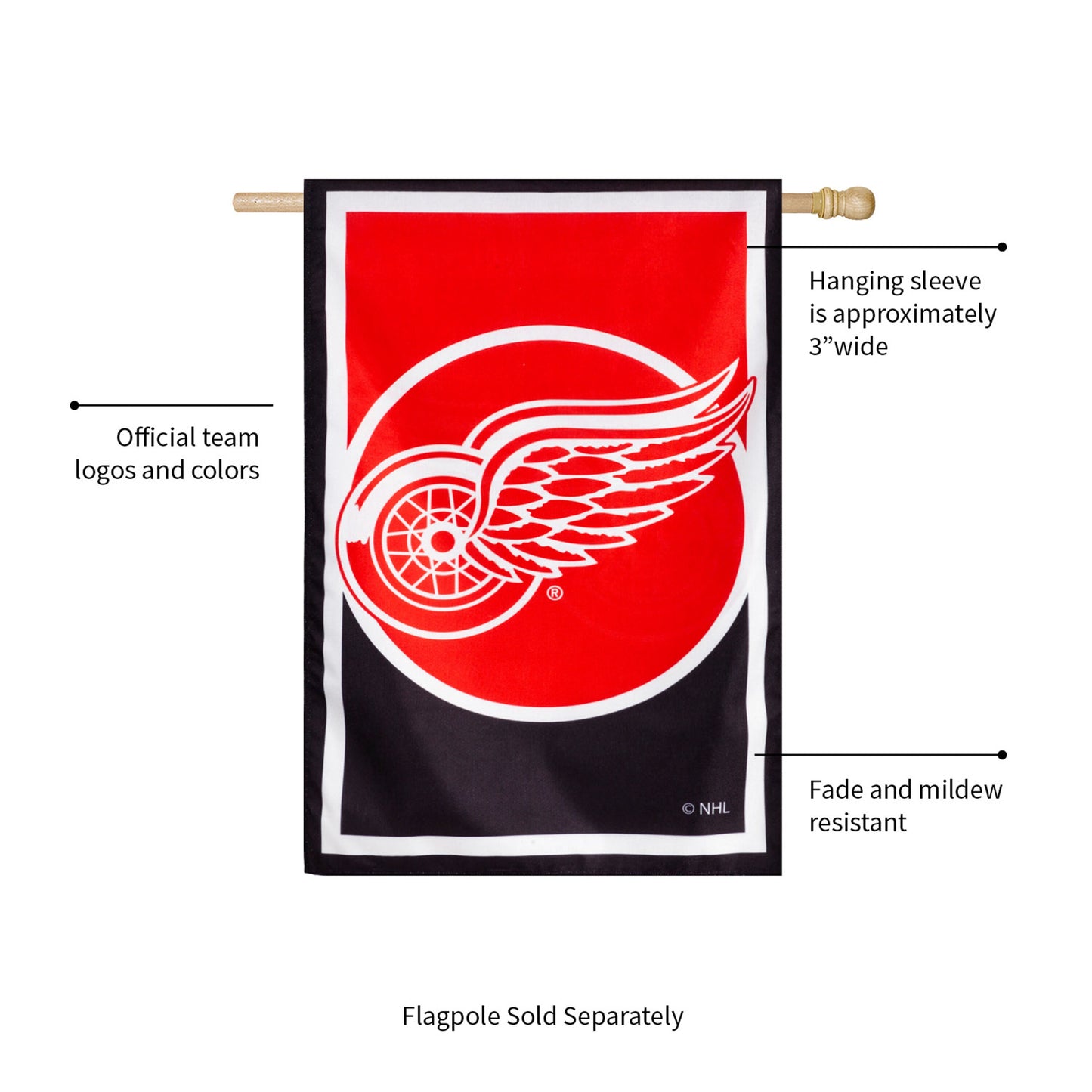 NHL Hockey Burlap House Flag, Detroit Red Wings