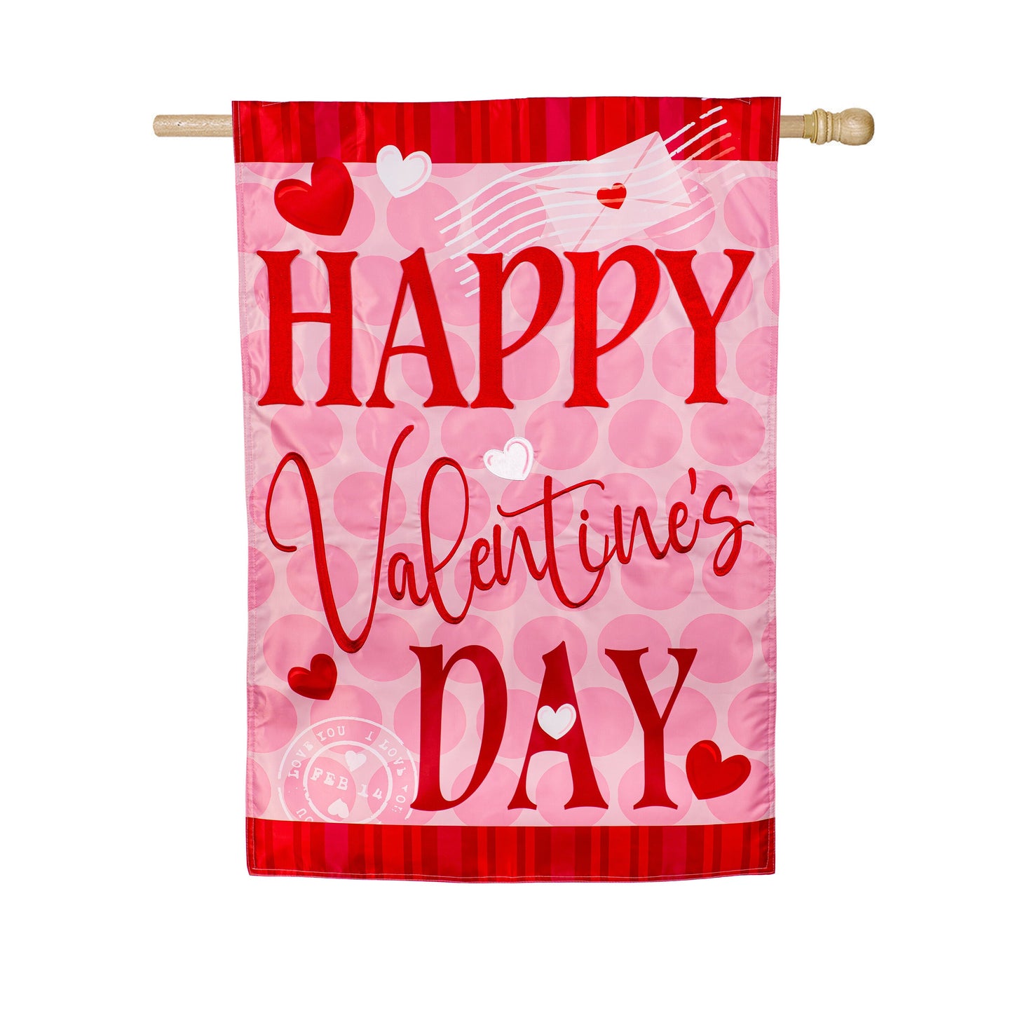 Happy Valentine's Day Hearts Applique House Flag