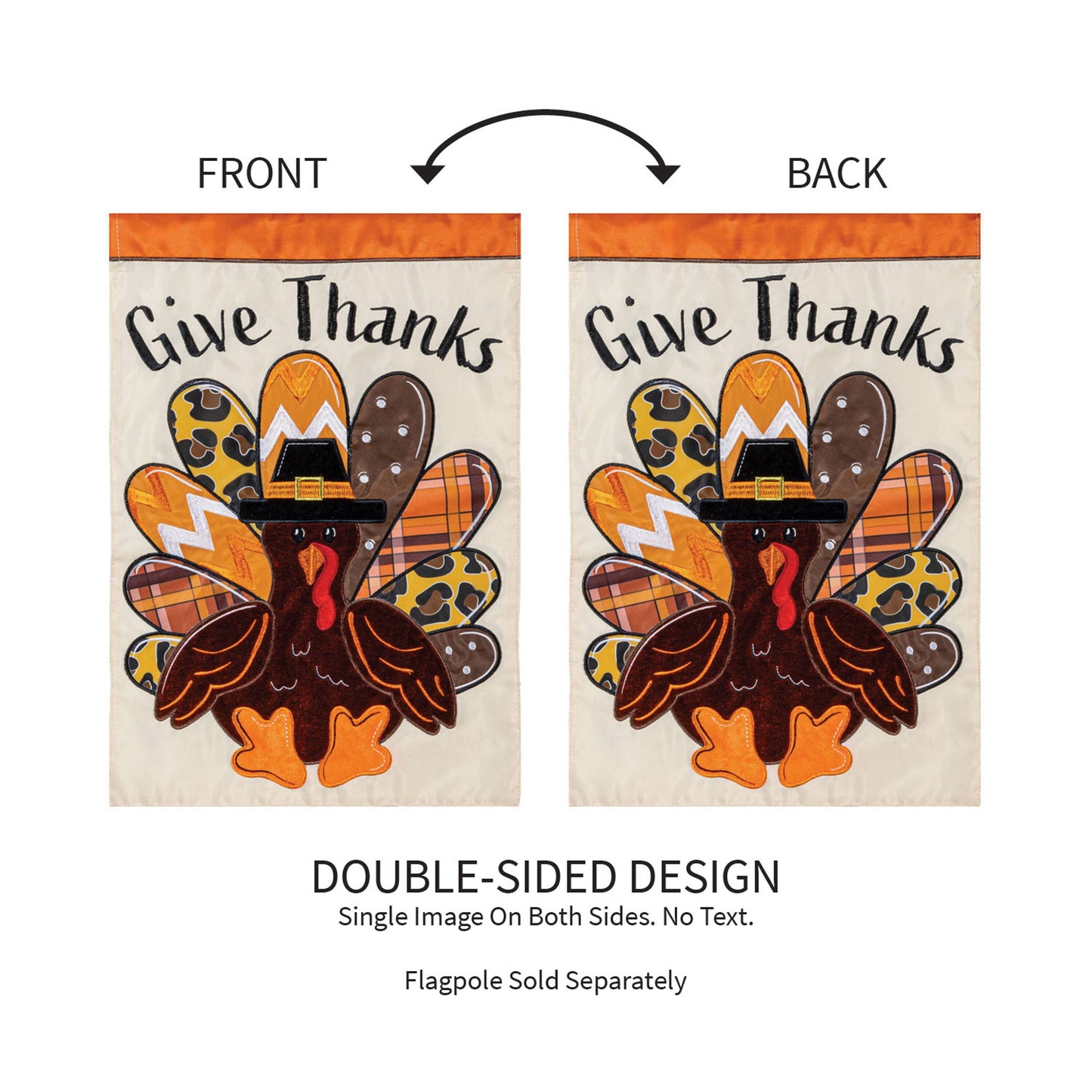 Give Thanks Patterned Turkey Applique Garden Flag